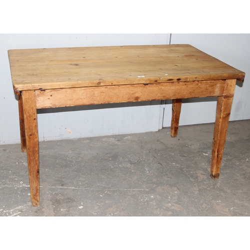 7 - An antique pine farmhouse kitchen table with single drawer, approx 137cm wide x 79cm deep x 78cm tal... 