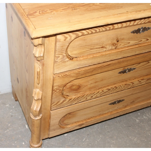 2 - An unusual antique pine 3 drawer chest of drawers, approx 100cm wide x 52cm deep x 80cm tall