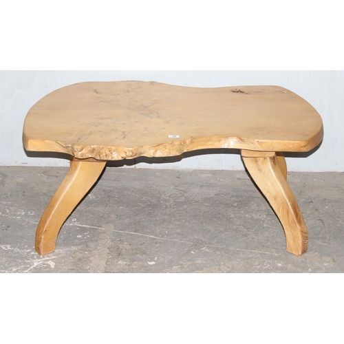 36 - A vintage rustic wooden low table, possibly Elm, approx 110cm wide x 86cm deep x 44cm tall