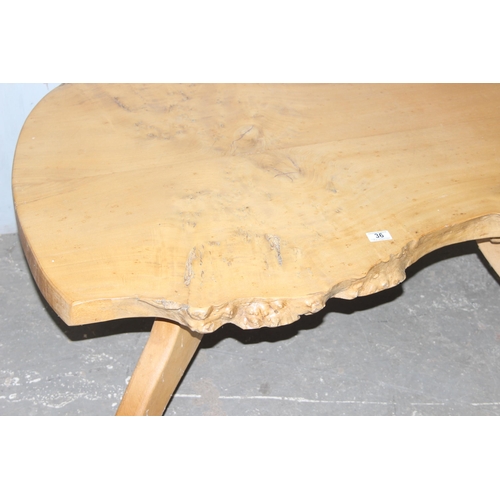 36 - A vintage rustic wooden low table, possibly Elm, approx 110cm wide x 86cm deep x 44cm tall