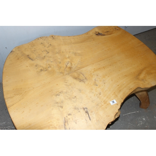 36 - A vintage rustic wooden low table, possibly Elm, approx 110cm wide x 86cm deep x 44cm tall