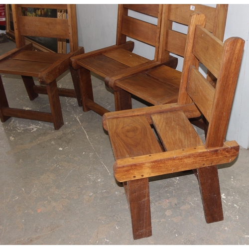 38 - A set of 4 hardwood garden chairs, possibly Teak, each approx 50cm wide x 56cm deep x 97cm tall, mat... 