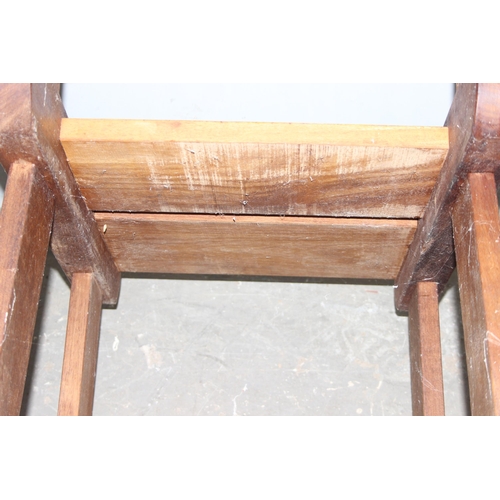 38 - A set of 4 hardwood garden chairs, possibly Teak, each approx 50cm wide x 56cm deep x 97cm tall, mat... 