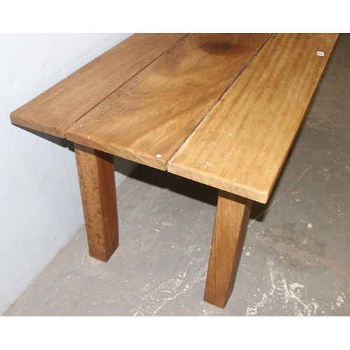 39 - Hardwood garden table, possibly Teak, approx 153cm wide x 74cm deep x 74cm tall