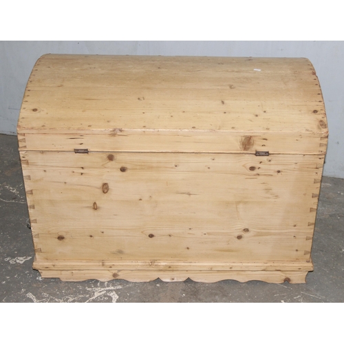 5 - Victorian dome topped pine trunk, approx 85cm wide x 63cm deep x 53cm tall