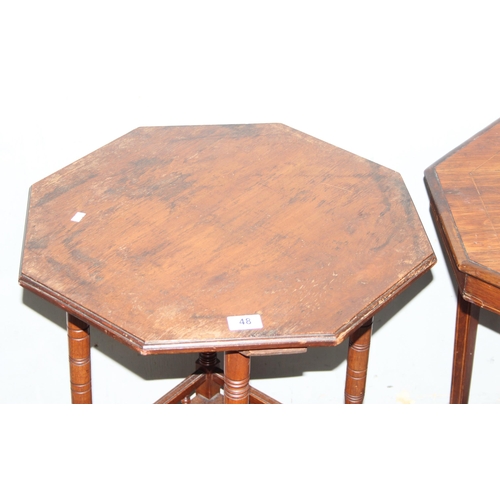 48 - 2 Edwardian mahogany side tables, the largest approx 52cm wide x 52cm deep x 66cm tall, one AF