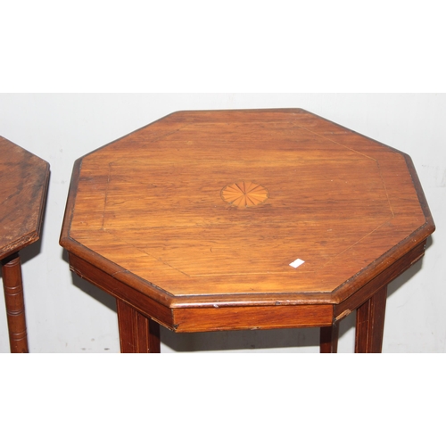 48 - 2 Edwardian mahogany side tables, the largest approx 52cm wide x 52cm deep x 66cm tall, one AF