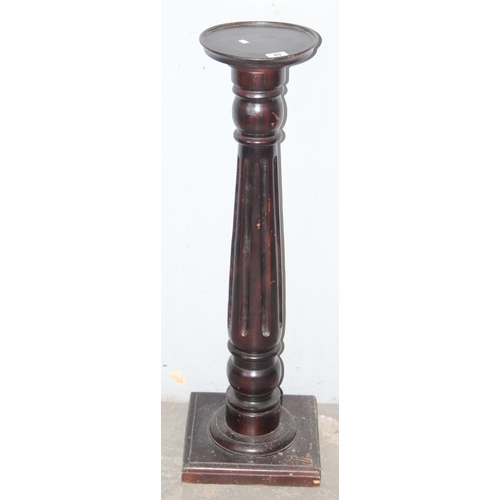 49 - Vintage wooden pot or jardiniere stand with reeded column, approx 27cm wide x 94cm tall