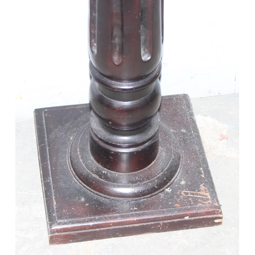 49 - Vintage wooden pot or jardiniere stand with reeded column, approx 27cm wide x 94cm tall