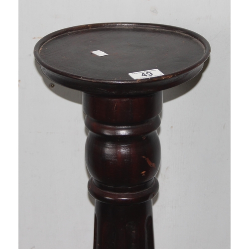 49 - Vintage wooden pot or jardiniere stand with reeded column, approx 27cm wide x 94cm tall