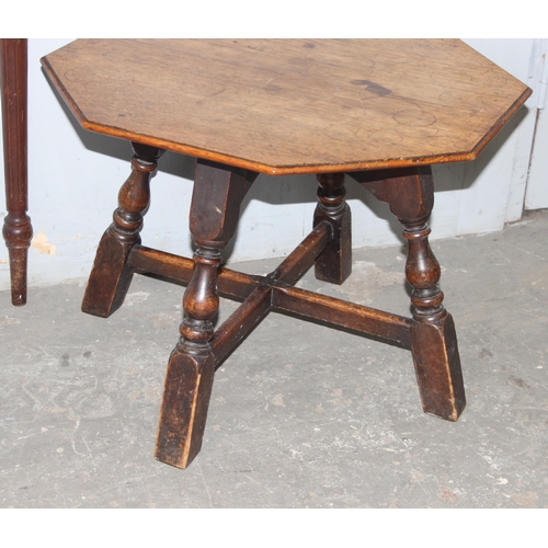 51 - An antique style mahogany demi-lune table and a small oak side table, the demi-lune approx 74cm wide... 