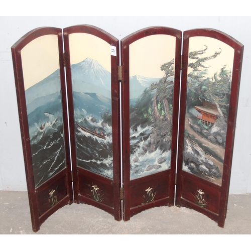 53 - An unusual Japanese painted lacquer 4 folding screen of small proportions, likely early 20th century... 