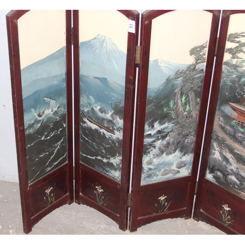 53 - An unusual Japanese painted lacquer 4 folding screen of small proportions, likely early 20th century... 