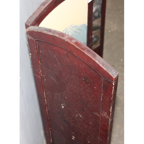 53 - An unusual Japanese painted lacquer 4 folding screen of small proportions, likely early 20th century... 