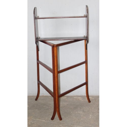 55 - A vintage wooden towel rail and a small wooden wall shelf, the towel rail approx 122cm wide x 90cm t... 