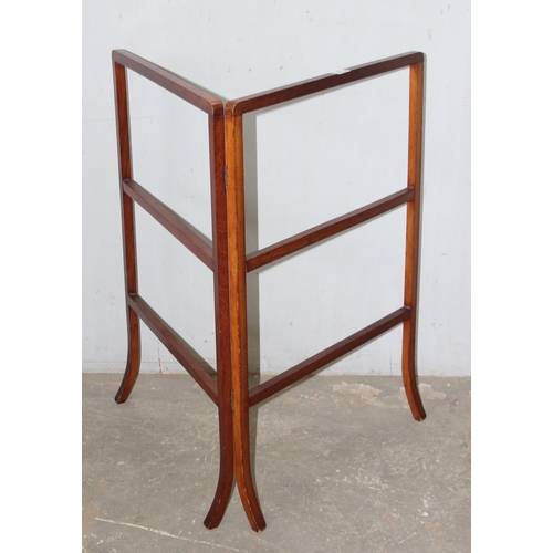 55 - A vintage wooden towel rail and a small wooden wall shelf, the towel rail approx 122cm wide x 90cm t... 