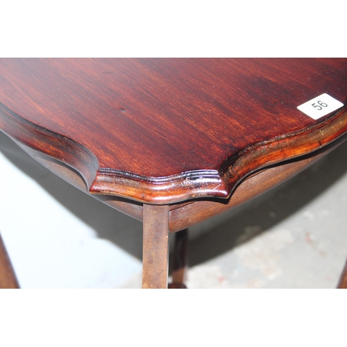 56 - A vintage mahogany side table with shaped top, approx 47cm wide x 47cm deep x 66cm tall