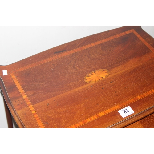 60 - An Edwardian Sheraton Revival period nest of 3 tables, the largest approx 57cm wide x 37cm deep x 67... 