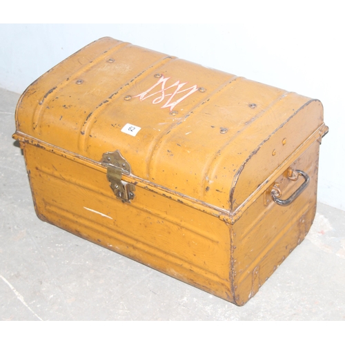 62 - Vintage painted tin travelling trunk, approx 64cm wide x 40cm deep x 40cm tall