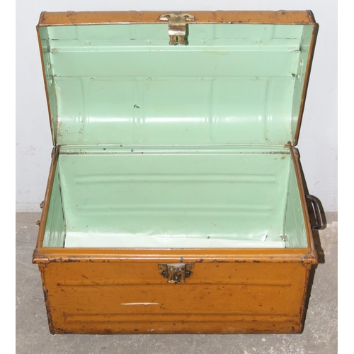 62 - Vintage painted tin travelling trunk, approx 64cm wide x 40cm deep x 40cm tall