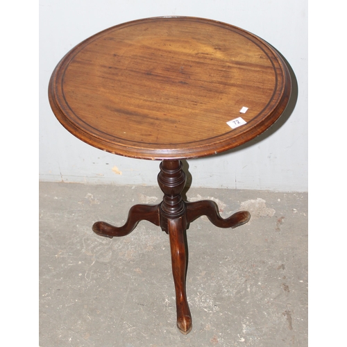 72 - Vintage mahogany topped wine table with circular top and tripod base, approx 60cm wide x 60cm deep x... 