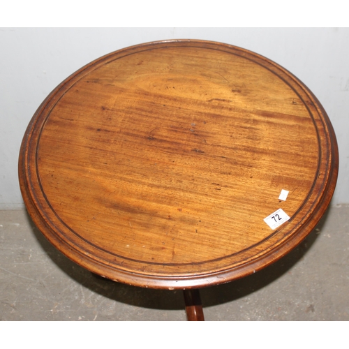 72 - Vintage mahogany topped wine table with circular top and tripod base, approx 60cm wide x 60cm deep x... 