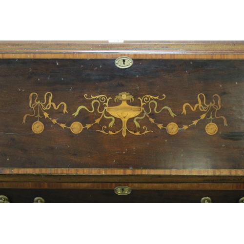 73 - A large antique Sheraton Revival inlaid bureau bookcase with astral glazed top and 3 drawer base, ap... 