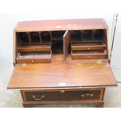 73 - A large antique Sheraton Revival inlaid bureau bookcase with astral glazed top and 3 drawer base, ap... 