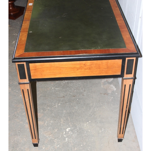 76 - A decorative Art Deco style 3 drawer light wood and ebonised desk with leather inset top, approx 150... 