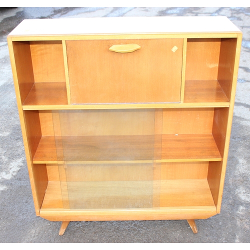 126 - An Avalon retro bookcase with glazed doors and small drop down bureau and a retro 2 drawer cupboard ... 