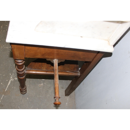 132 - Vintage marble topped wash stand with stained wooden base, approx 80cm wide x 45cm deep x 97cm tall