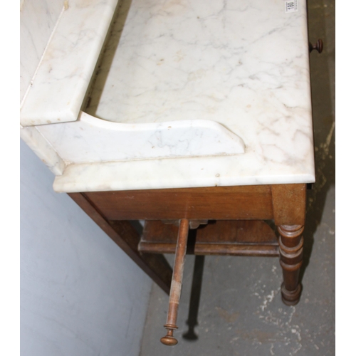 132 - Vintage marble topped wash stand with stained wooden base, approx 80cm wide x 45cm deep x 97cm tall