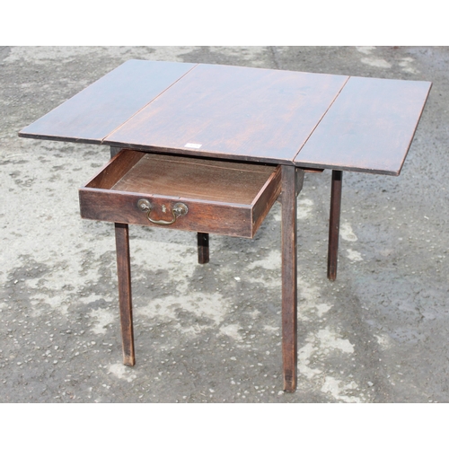 140 - Antique mahogany dropleaf table with single drawer, approx 99cm wide x 74cm deep x 70cm tall when op... 