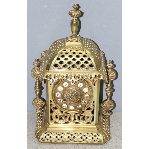 1310 - Ornate antique brass cased mechanical mantel clock, possibly French, approx 37cm H