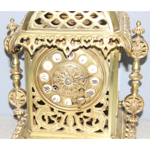 1310 - Ornate antique brass cased mechanical mantel clock, possibly French, approx 37cm H