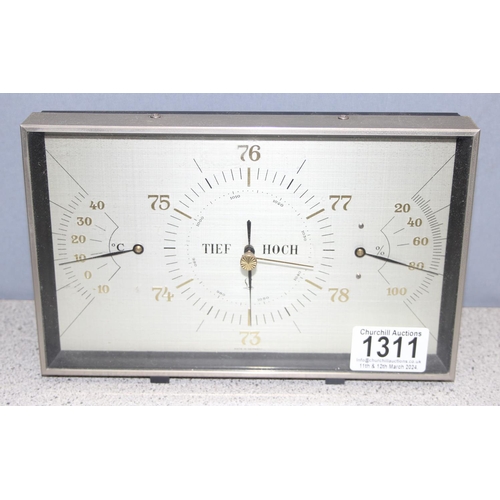 1311 - Vintage German made by Lufft thermometer and barometer weather station, approx 14cm H