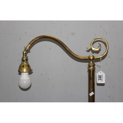 248 - A vintage brass swan neck style standard lamp, approx 166cm tall