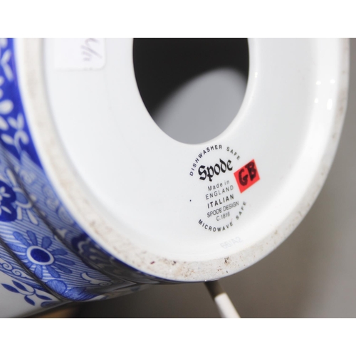 257 - A Spode blue and white Italian pattern table lamp with shade, approx 60cm tall inc shade