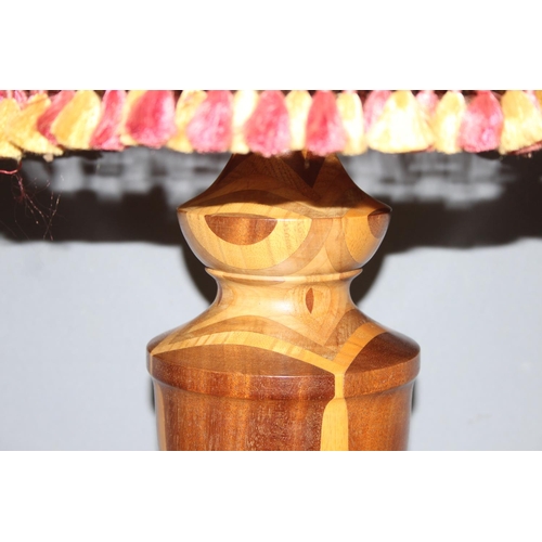 260 - Vintage hand made turned wooden lamp base with shade, base approx 76cm with shade