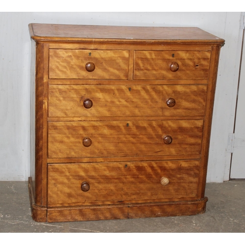 83 - An antique satinwood 2 over 3 chest of drawers with bun handles, approx 104cm wide x 49cm deep x 103... 