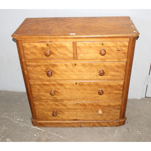 83 - An antique satinwood 2 over 3 chest of drawers with bun handles, approx 104cm wide x 49cm deep x 103... 