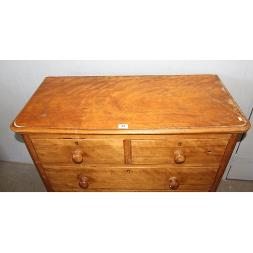 83 - An antique satinwood 2 over 3 chest of drawers with bun handles, approx 104cm wide x 49cm deep x 103... 