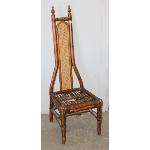 88 - An unusual high backed bamboo and bergere chair, approx 45cm wide x 45cm deep x 135cm tall