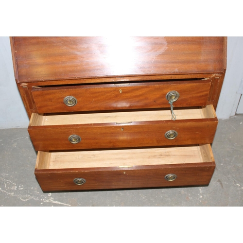 92 - Mahogany bureau bookcase with leaded glass top, approx 96cm wide x 28cm deep x 209cm tall