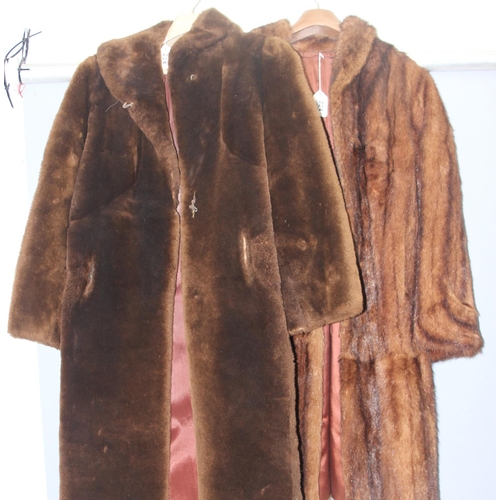 224 - 2 vintage 3/4 length ladies fur coats, 1 real and 1 faux