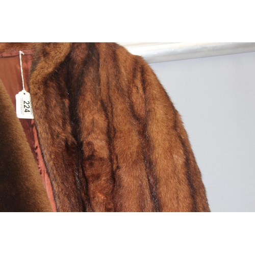 224 - 2 vintage 3/4 length ladies fur coats, 1 real and 1 faux
