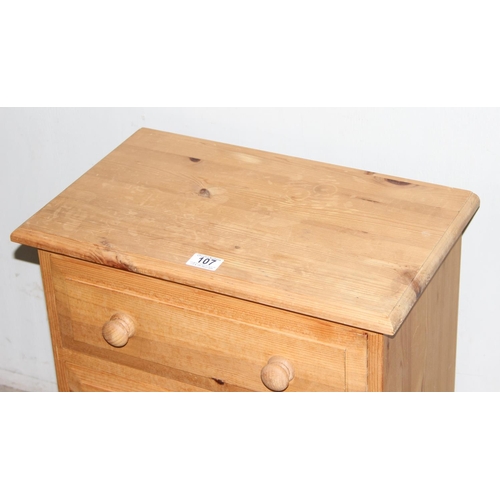 107 - Small solid pine three drawer dovetail constructed chest of drawers, approx 52cm wide x 31cm deep x ... 