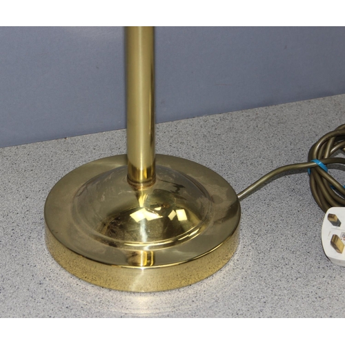 263 - Solid brass “Hilton” table lamp with adjustable pivoted arm, approx 64cm tall inc shade