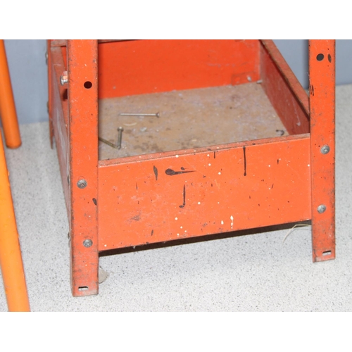 145 - Pair of Ikea Vasteron orange metal stools and a Hirsh metal work stool, approx 36cm W x 36cm D x 45c... 