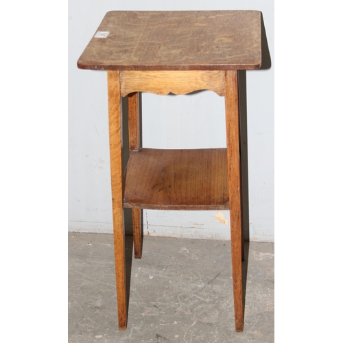 147 - A small vintage light oak plant stand or table, approx 36cm wide x 36cm deep x 66cm tall